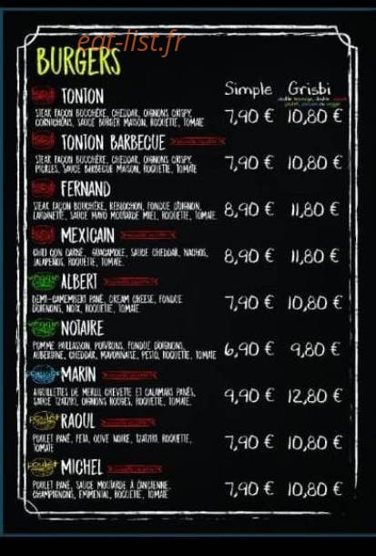 Les Tontons Burgers — carte page 1