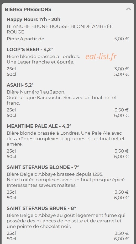 Loop's pub — carte page 5
