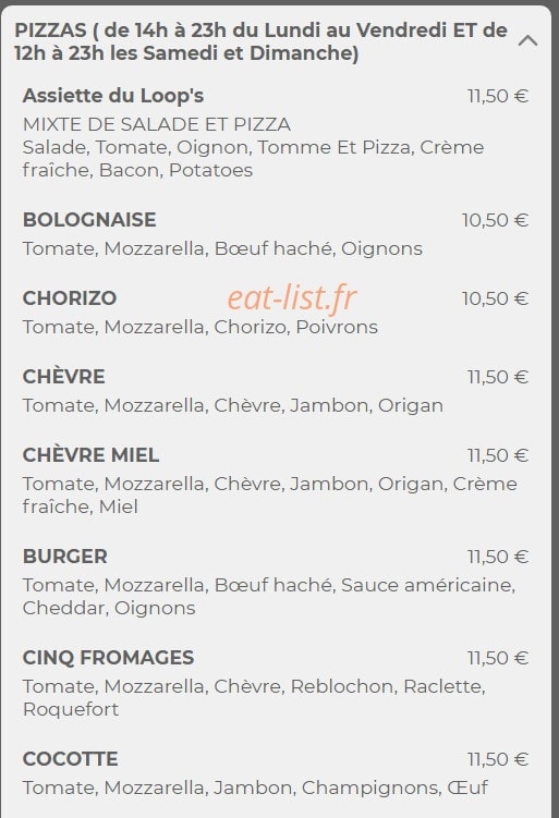 Loop's pub — carte page 1