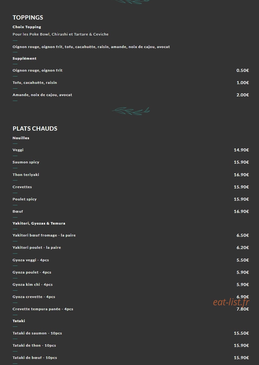 Carte et menu de Okto Sushi à Villeurbanne — Toppings et plats chauds