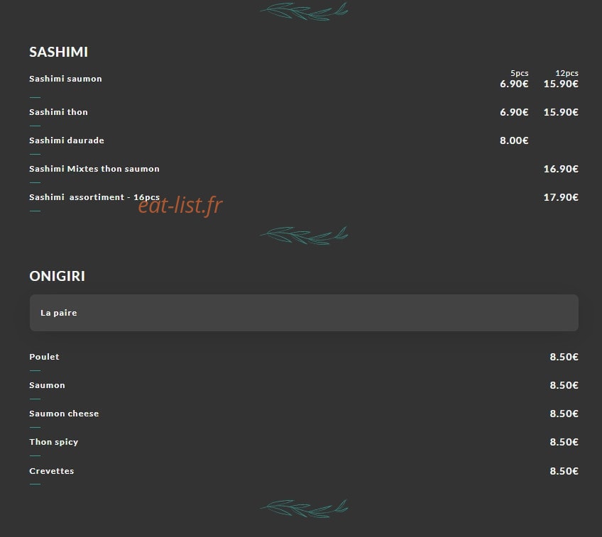 Carte et menu de Okto Sushi à Villeurbanne — Shashimi et onigiri