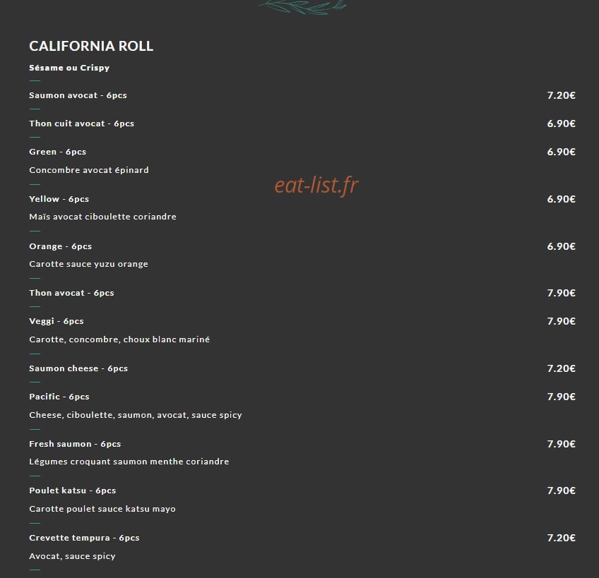 Carte et menu de Okto Sushi à Villeurbanne — California roll