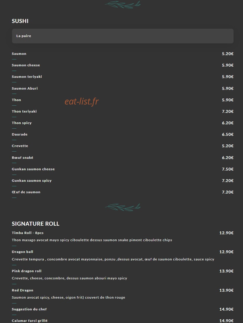Carte et menu de Okto Sushi à Villeurbanne — Sushi et signatures roll