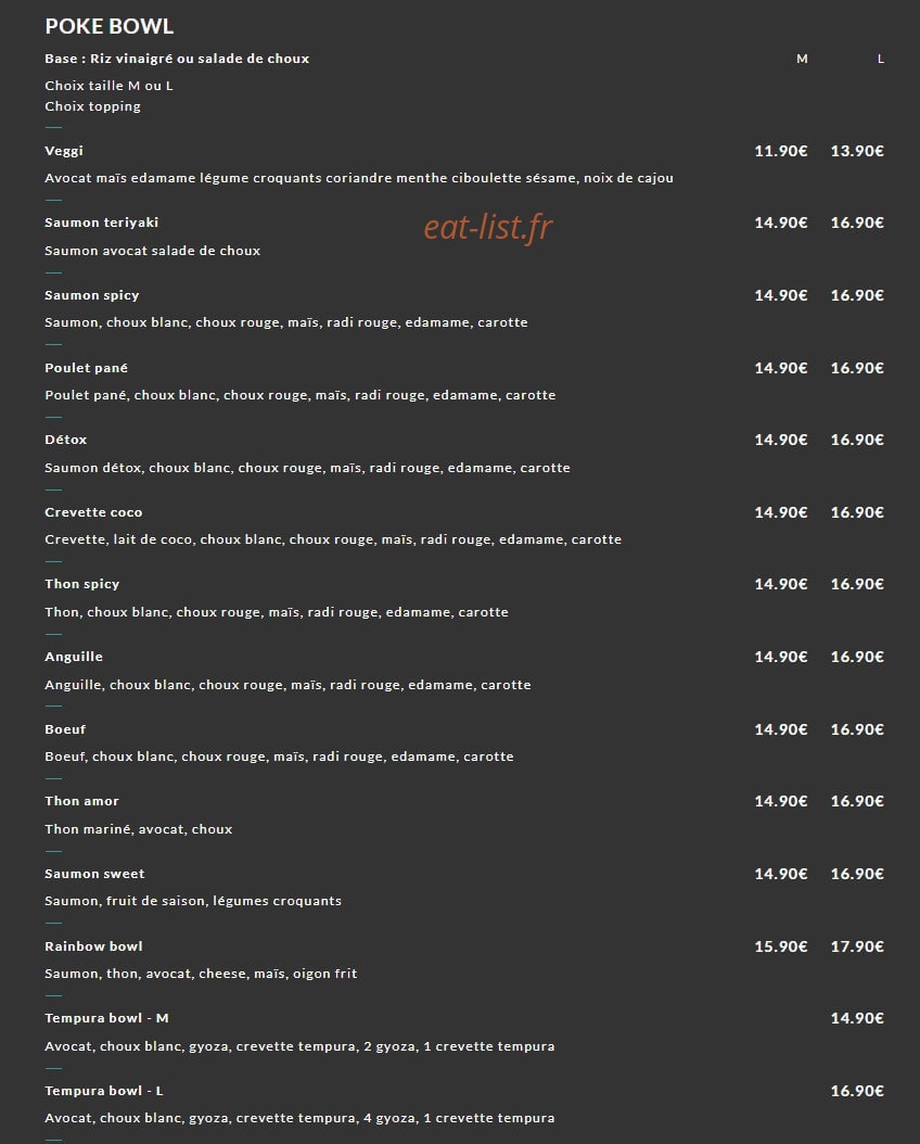Carte et menu de Okto Sushi à Villeurbanne — Poké bowl