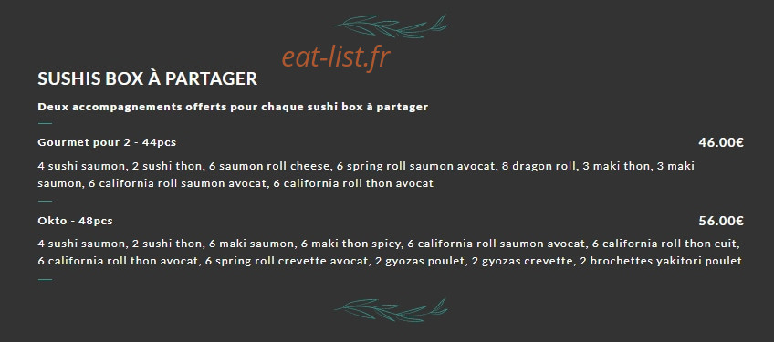 Carte et menu de Okto Sushi à Villeurbanne — Sushi box à partager