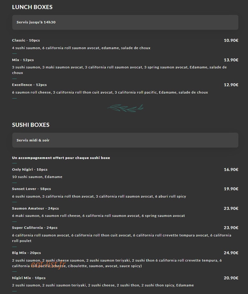 Carte et menu de Okto Sushi à Villeurbanne — Lunch boxes et sushi boxes