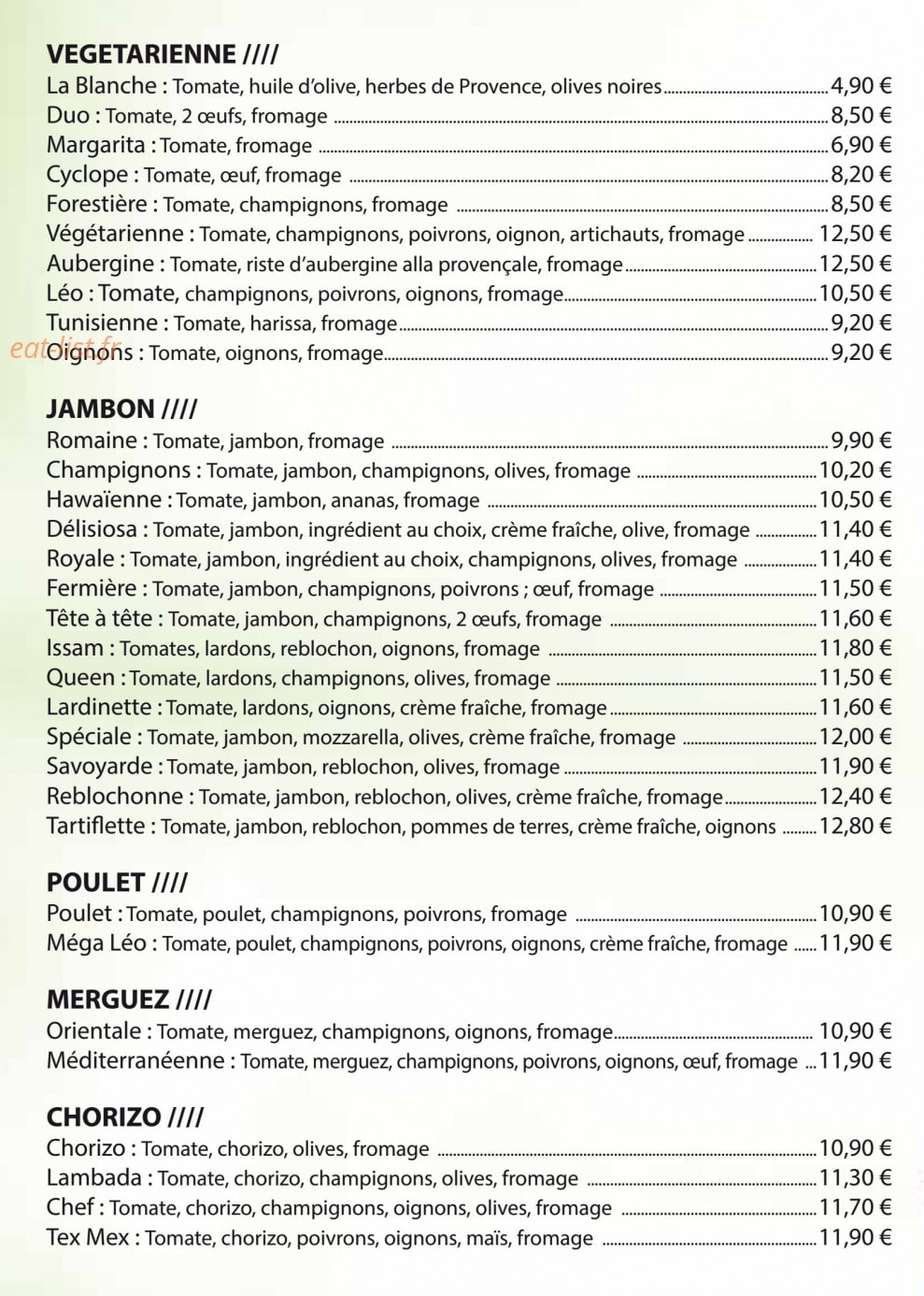 Pizza léo — carte page 2