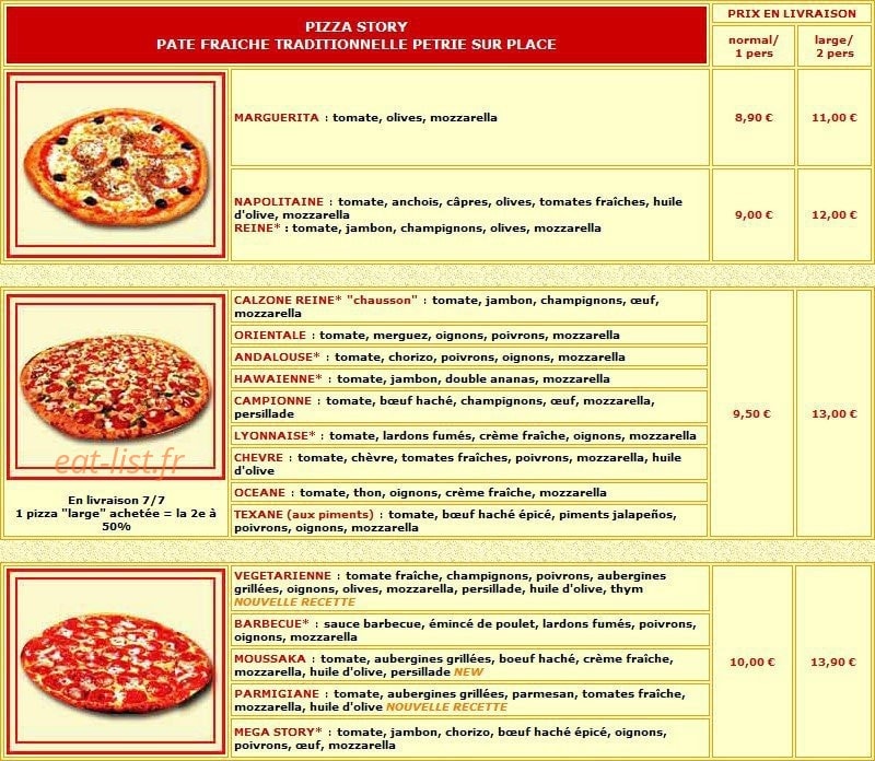 Pizza Story — carte page 1