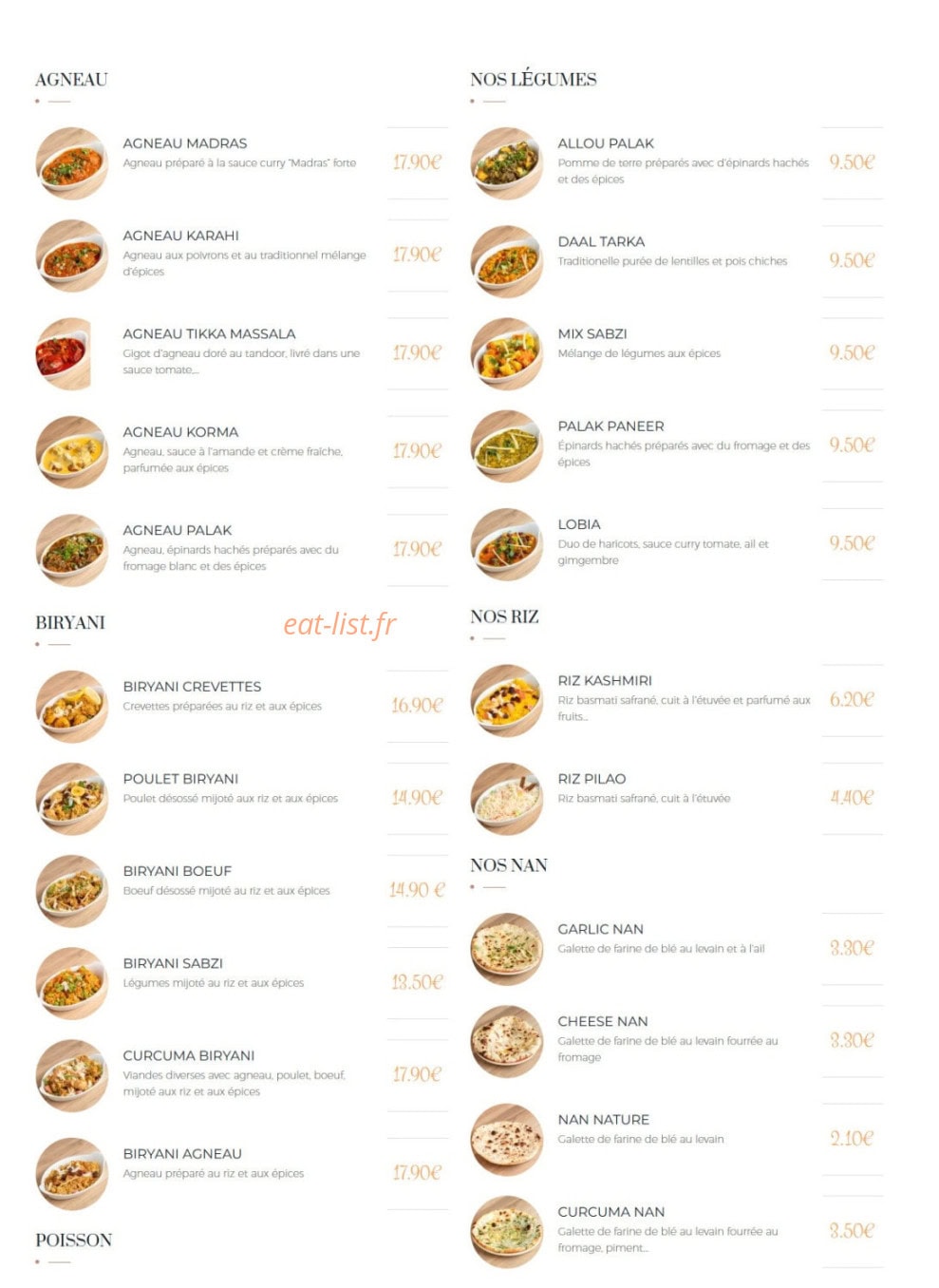 Restaurant Curcuma — carte page 2