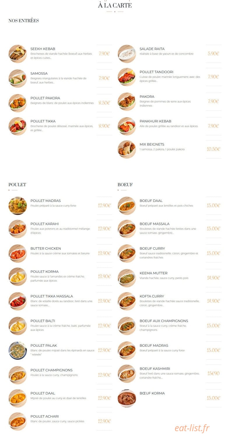 Restaurant Curcuma — carte page 1