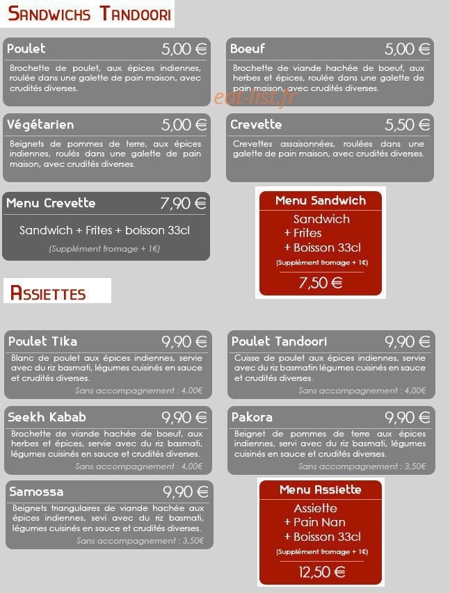 Spicy Tandoori — carte page 1