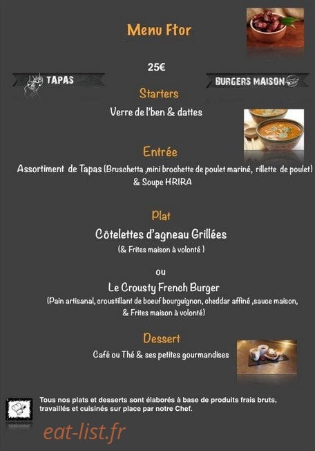 Carte et menu de Steak House à Villeurbanne — Un exemple de menu de la semaine
