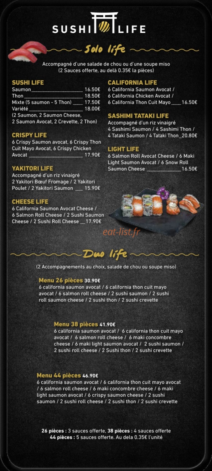 Carte et menu de Sushi Life à Villeurbanne — Solo life et duo life