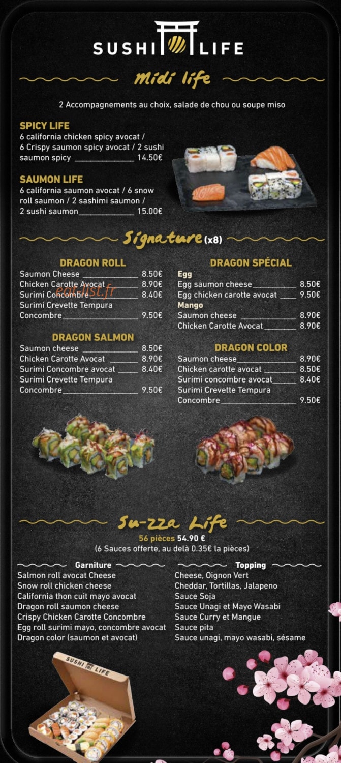 Carte et menu de Sushi Life à Villeurbanne — Midi life, signatures et su-zza life