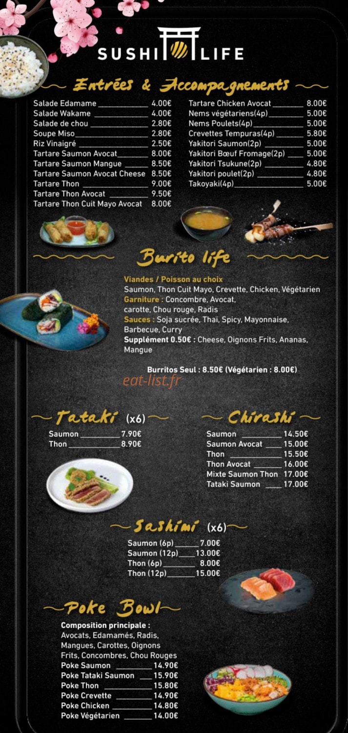 Carte et menu de Sushi Life à Villeurbanne — Les entrées, accompagnements et poké bowl,...