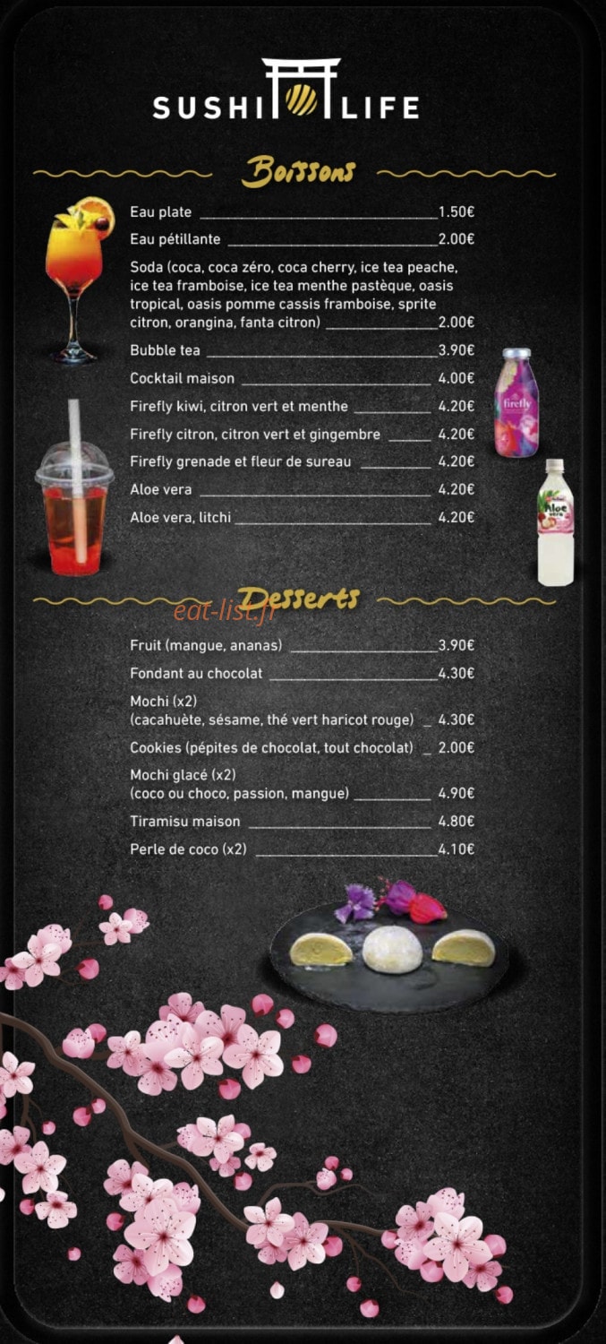 Carte et menu de Sushi Life à Villeurbanne — Les boissons et desserts