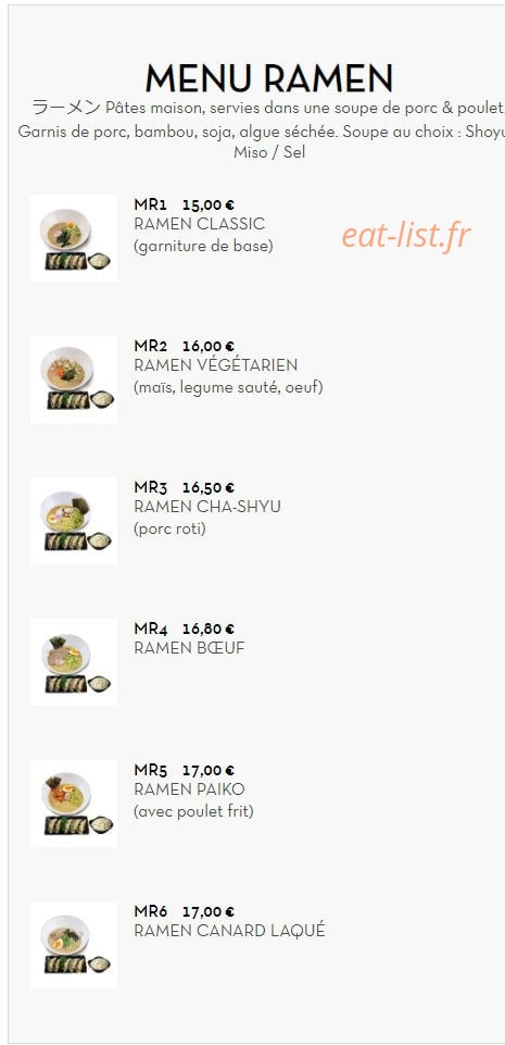 Carte et menu de Sushi Ramen à Villeurbanne — Les menus ramen