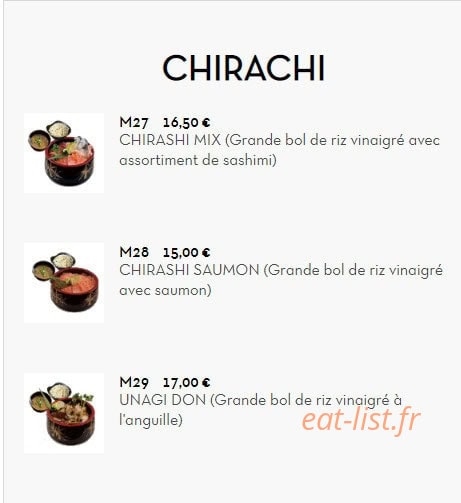 Carte et menu de Sushi Ramen à Villeurbanne — Chirachi