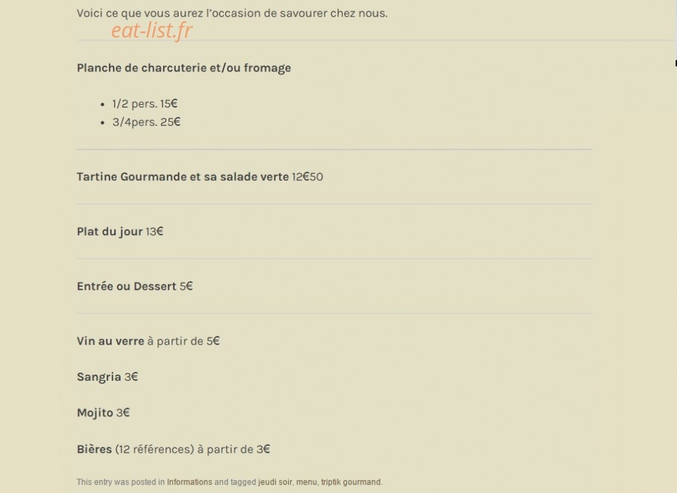 Triptik Gourmand — carte page 2