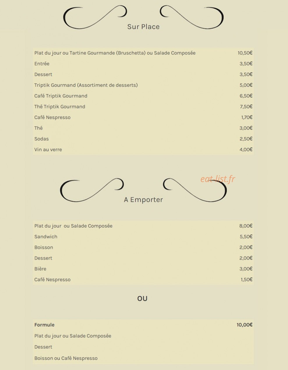 Triptik Gourmand — carte page 1