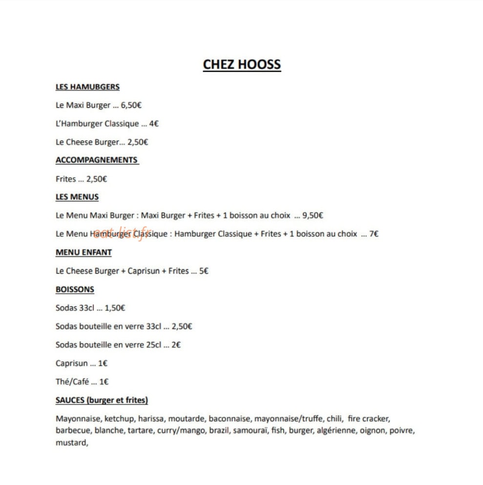Chez Hooss — carte page 1