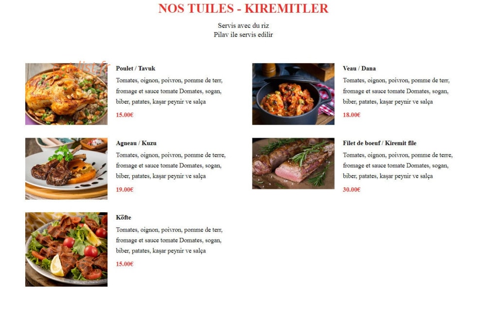 Chez Irfan — carte page 9