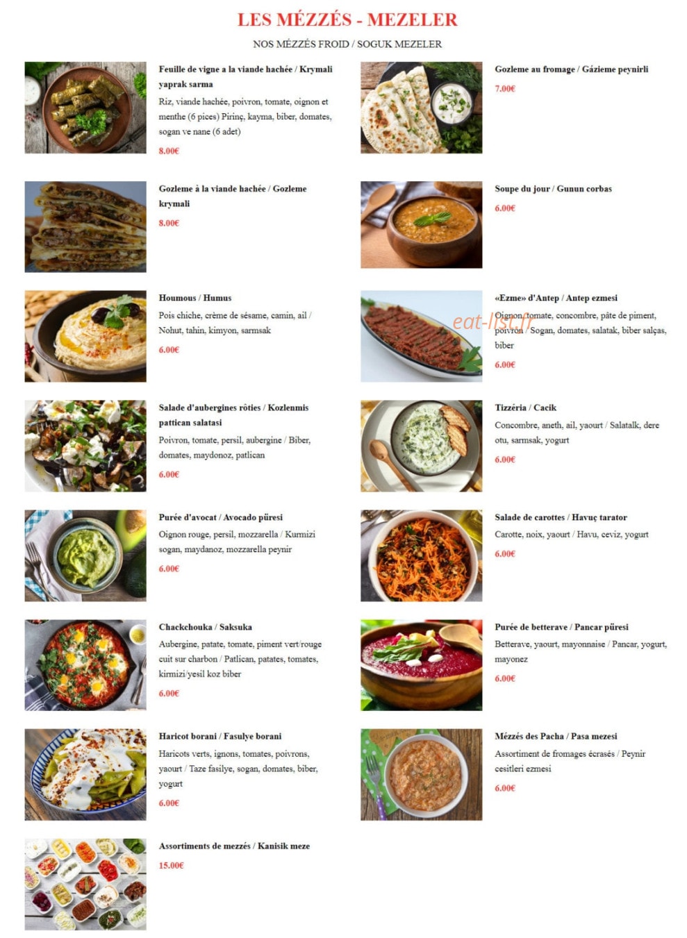 Chez Irfan — carte page 1