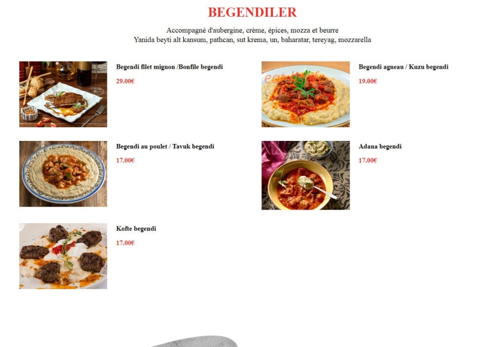 Chez Irfan — carte page 8