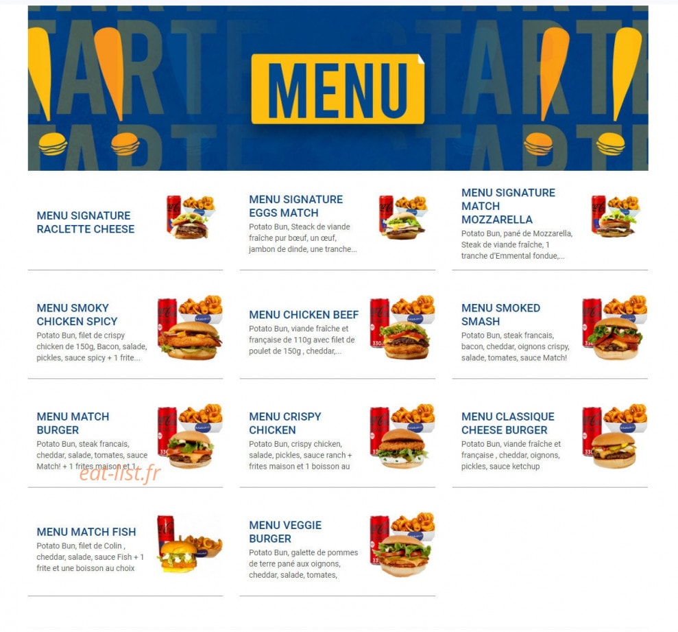 Match Burger — carte page 1