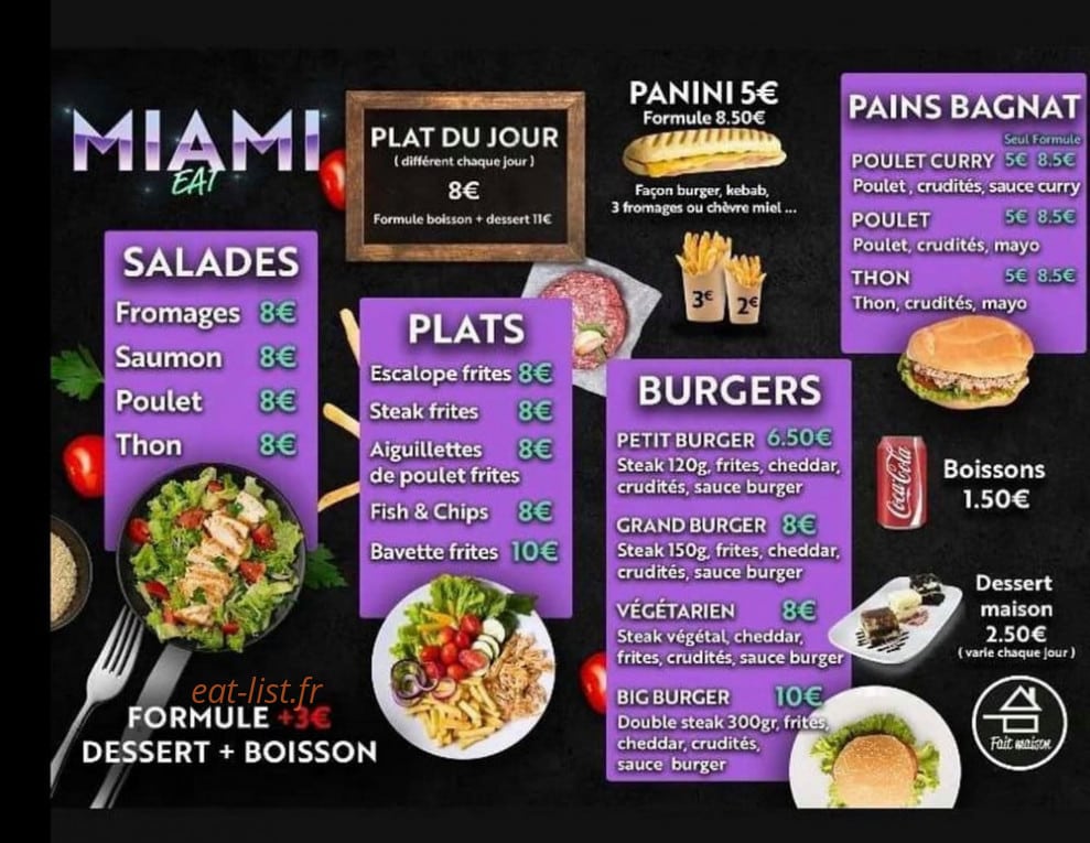 Miami eat — carte page 1