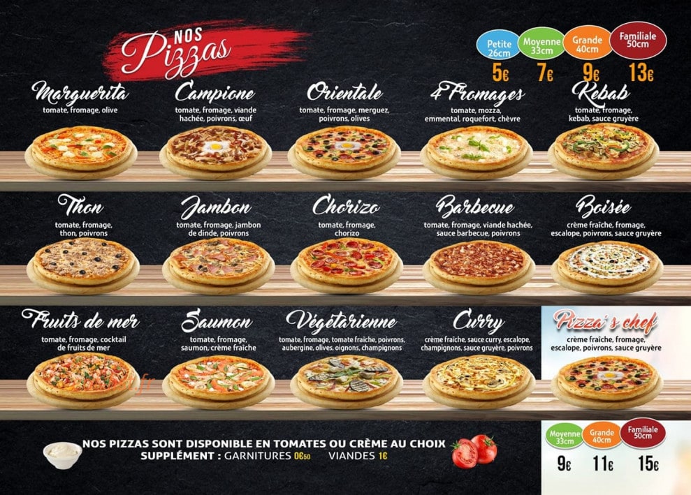 Pizza's — carte page 1