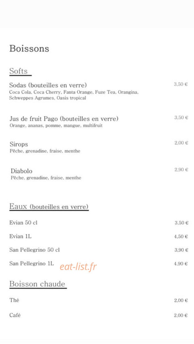 Carte et menu de Tutti italia à Vaulx en Velin — Les boissons