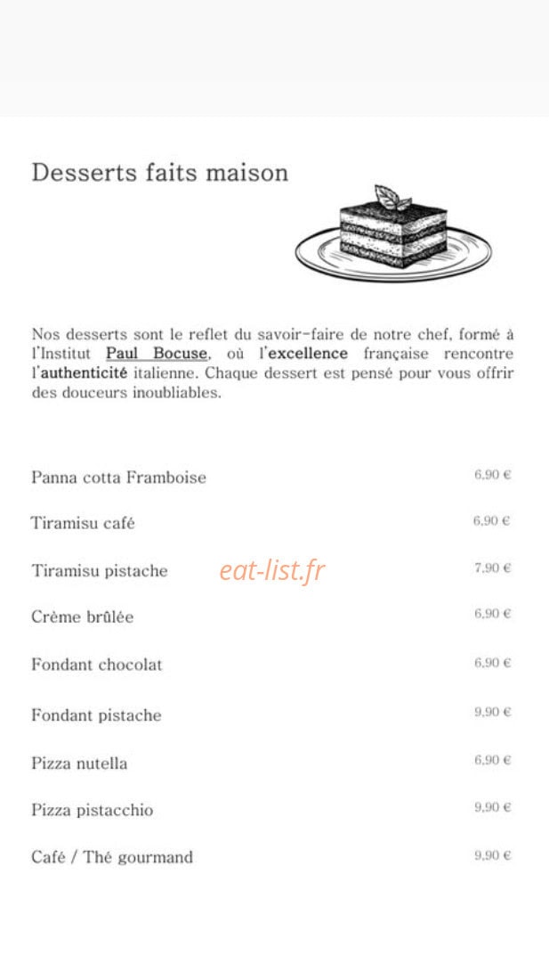 Carte et menu de Tutti italia à Vaulx en Velin — Les desserts faits maison