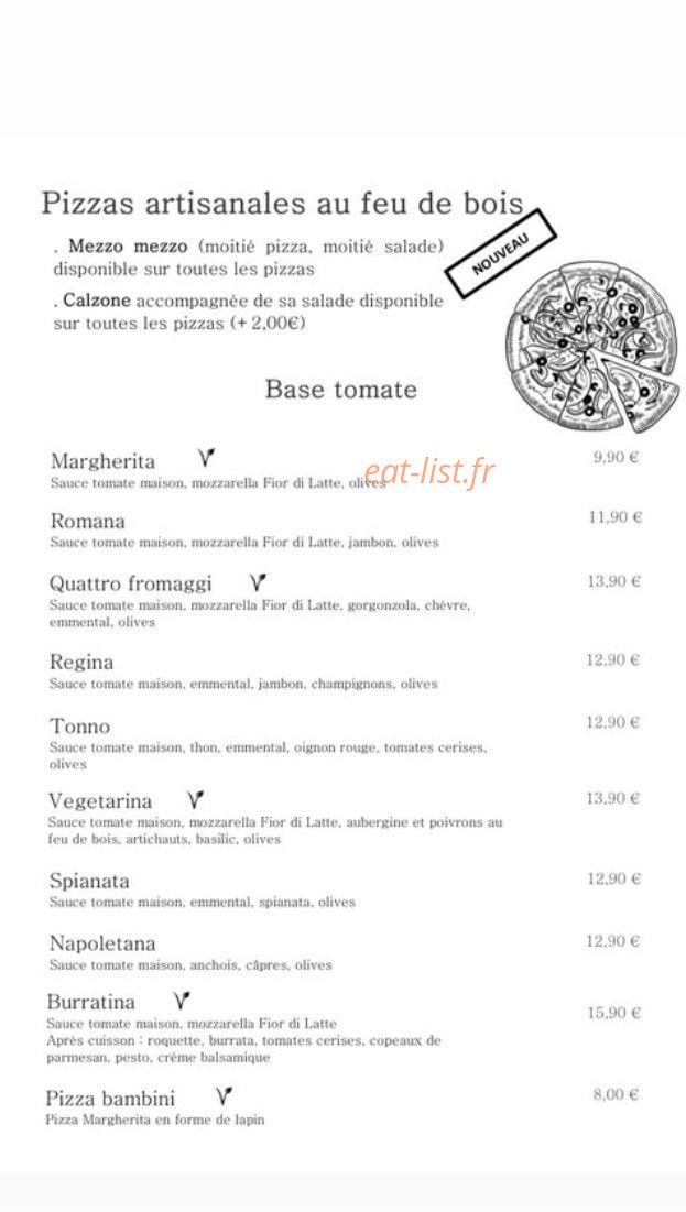 Carte et menu de Tutti italia à Vaulx en Velin — Les pizzas artisanales au feu de bois et pizzas base tomate