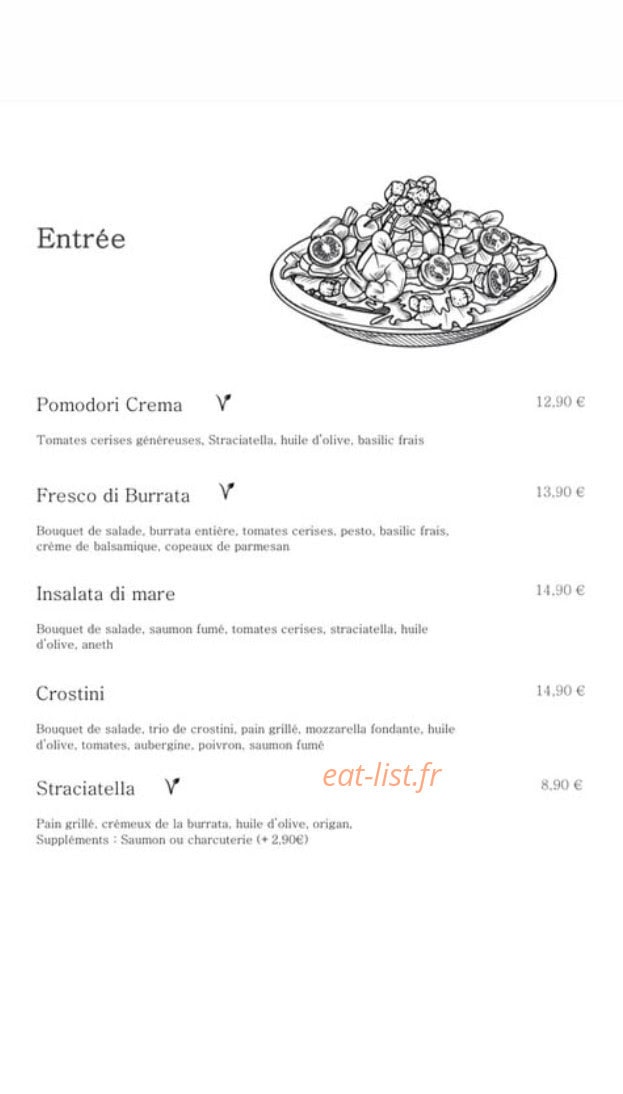 Carte et menu de Tutti italia à Vaulx en Velin — Les entrées