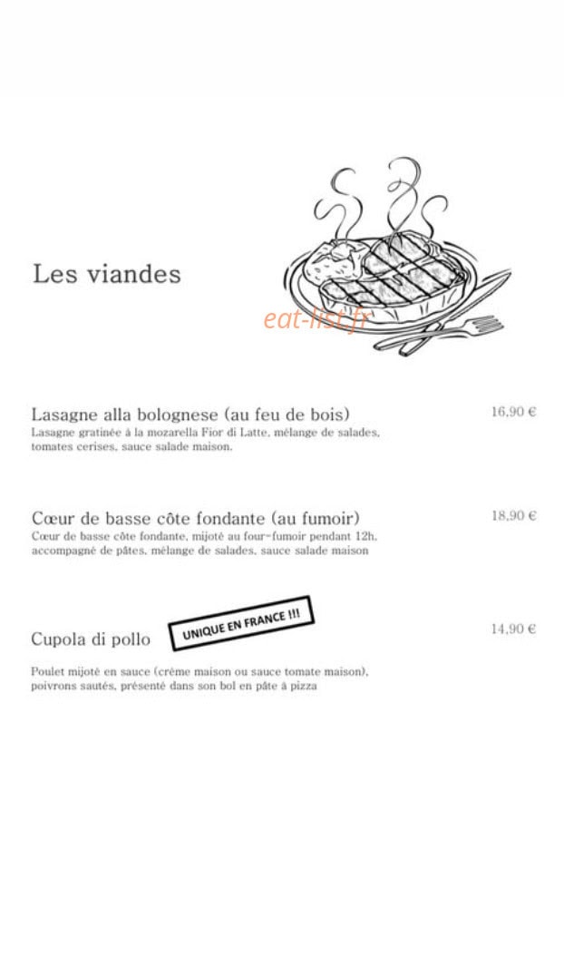 Carte et menu de Tutti italia à Vaulx en Velin — Les viandes