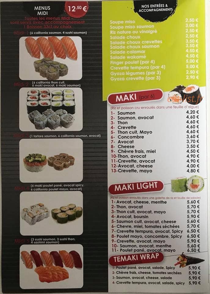 Vos Sushi — carte page 1