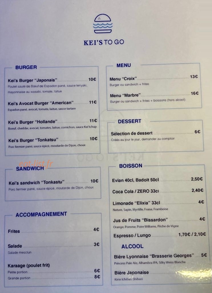 Kei's to go — carte page 1
