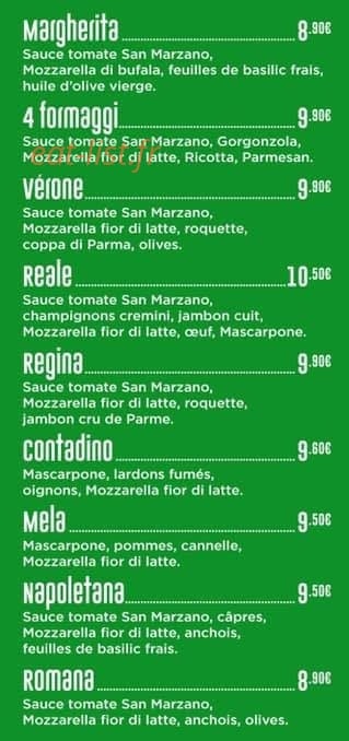 Pizza Vérone — carte page 2