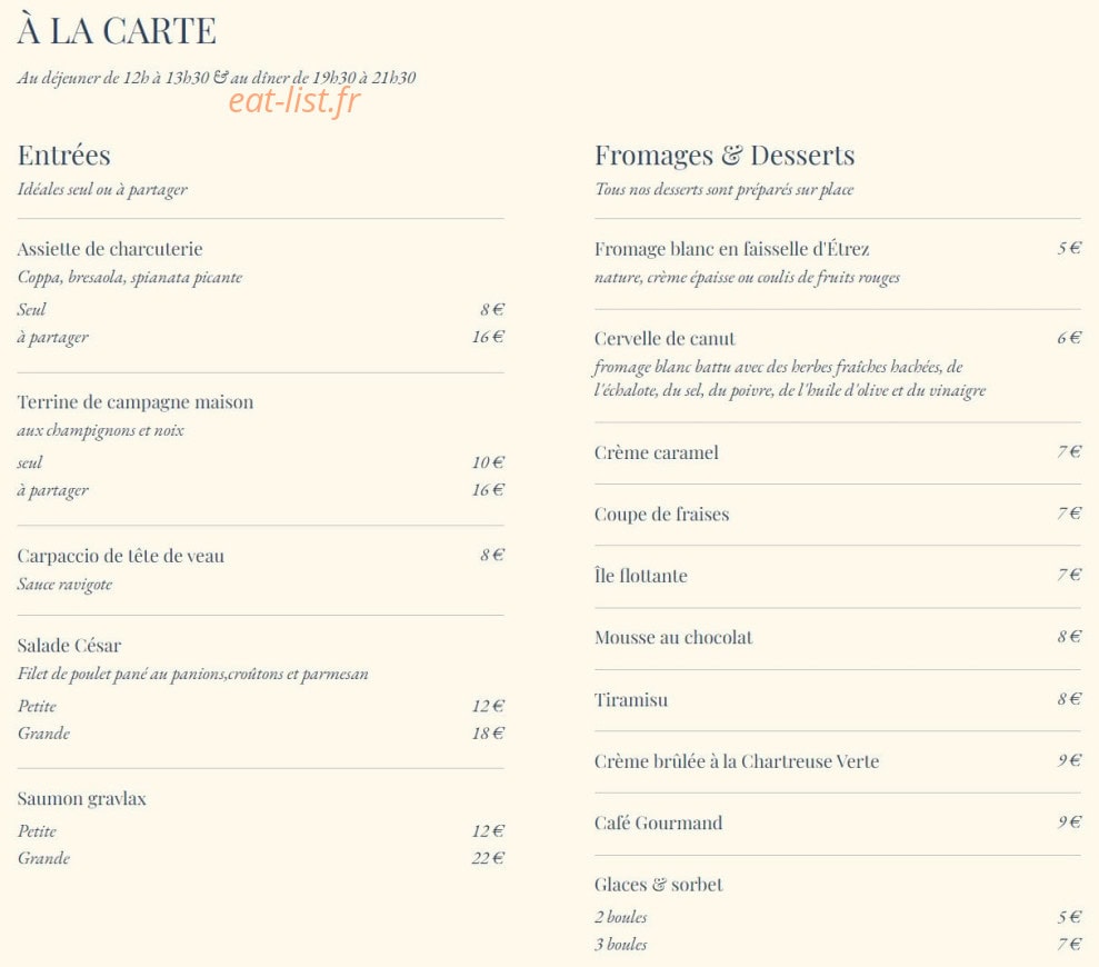 Au Bel Avenir — carte page 1