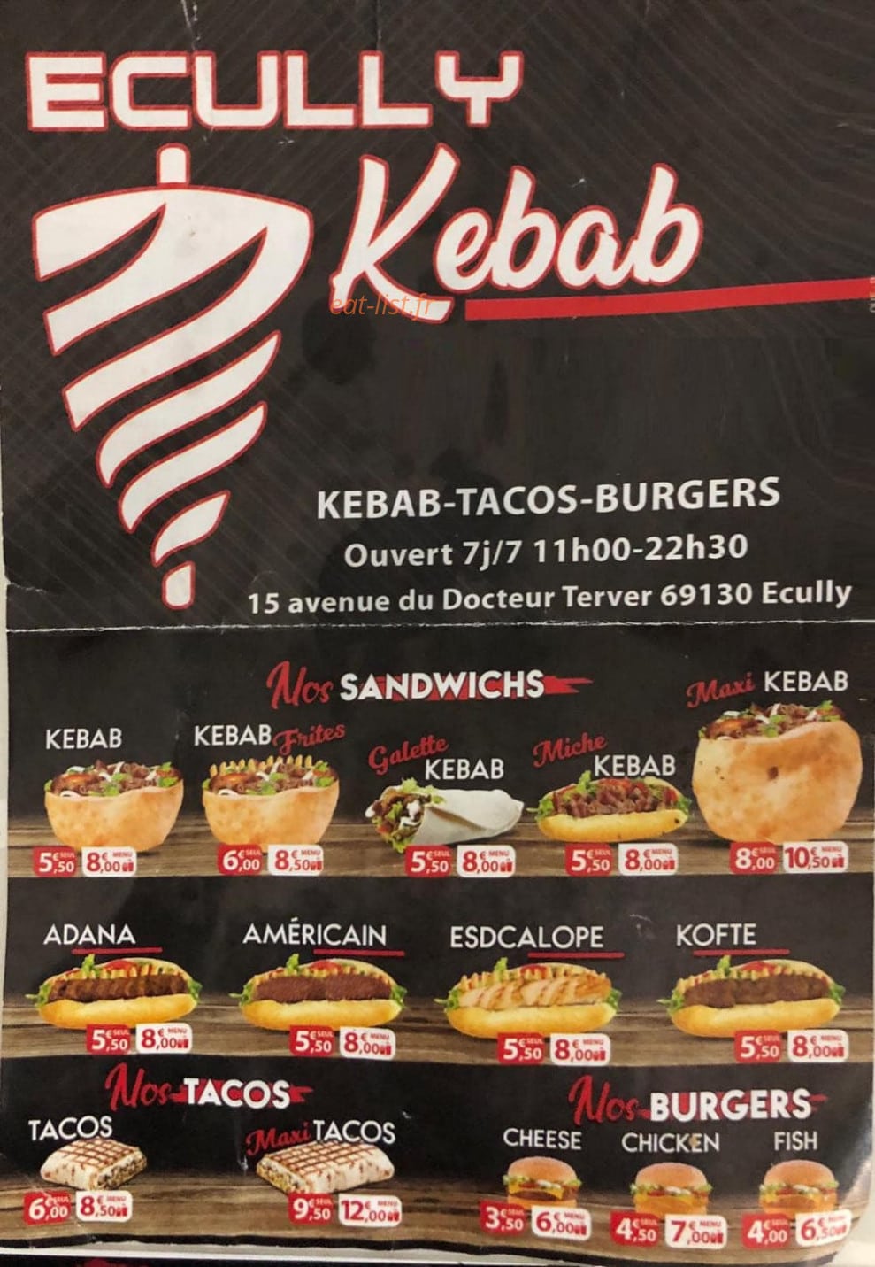Ecully kebab — carte page 1