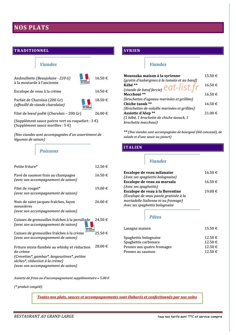 Au Grand Large — carte page 7