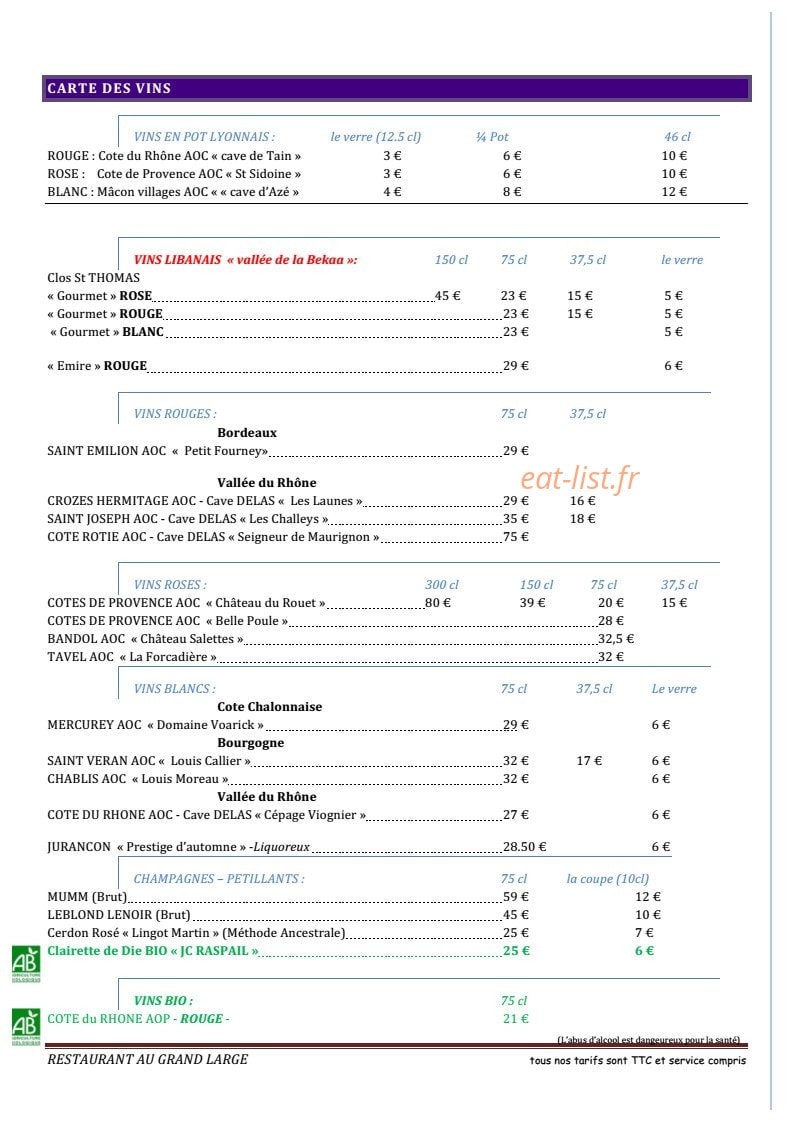 Au Grand Large — carte page 11