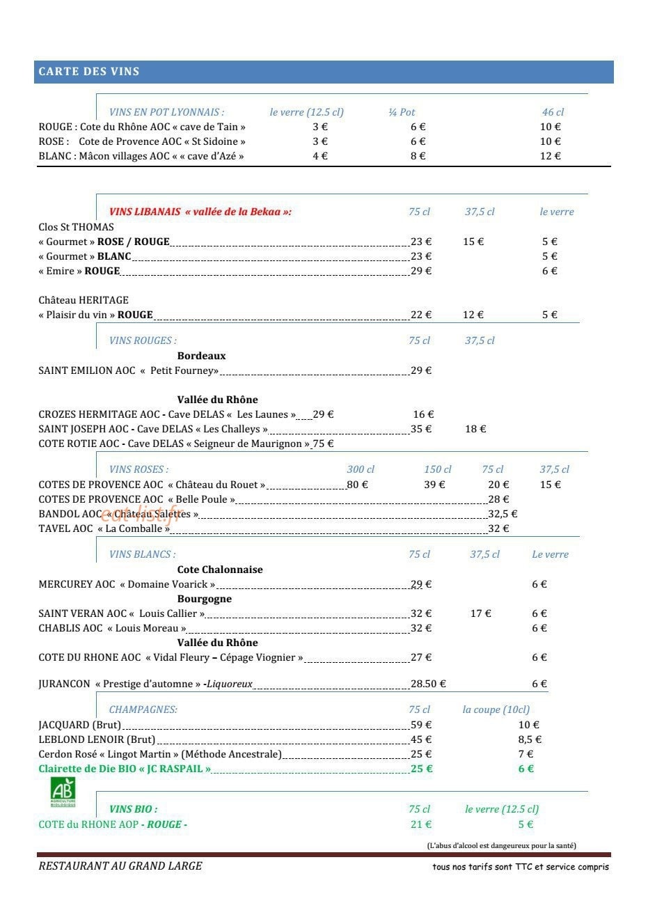 Au Grand Large — carte page 1