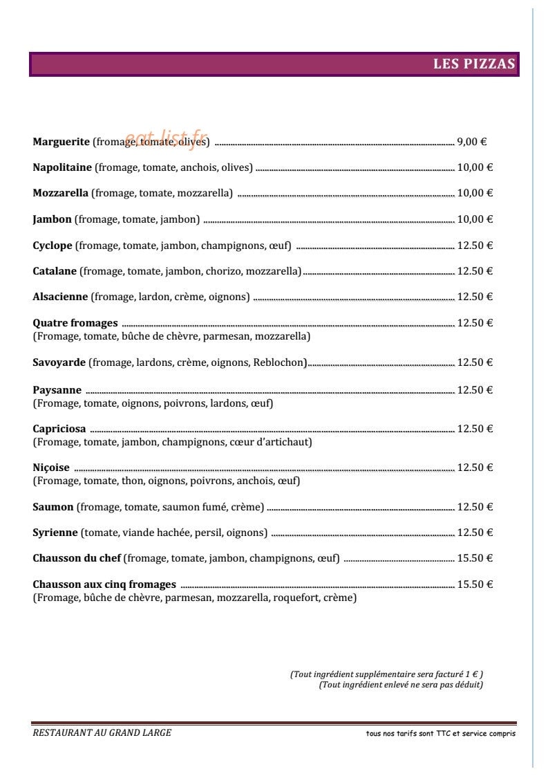 Au Grand Large — carte page 6