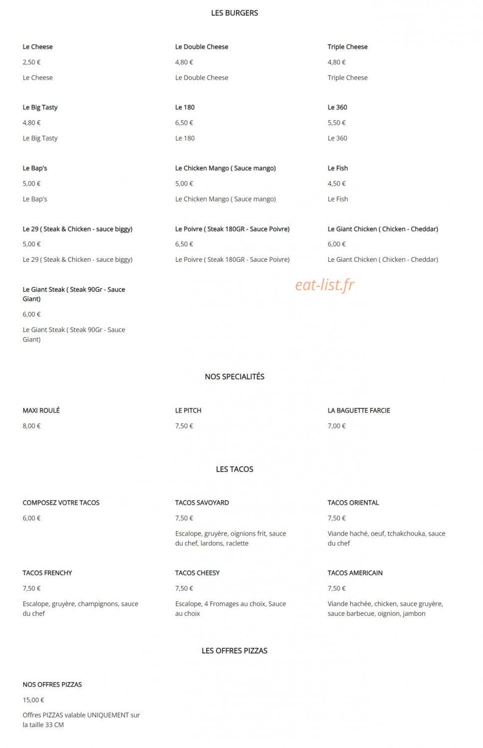B'tasty — carte page 1