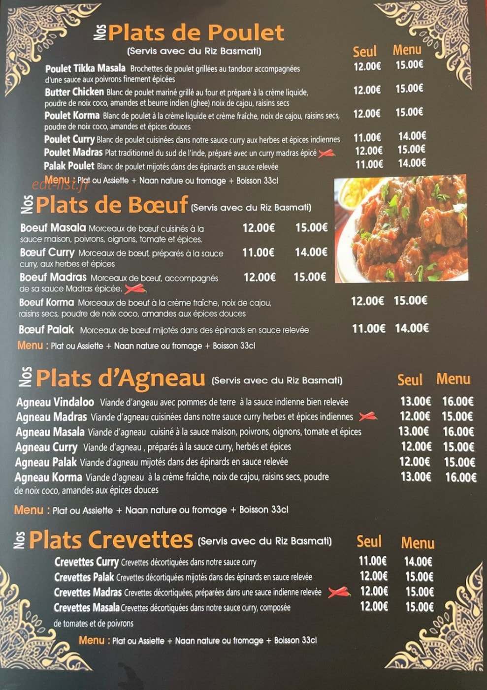 Decines Tandoori — carte page 3