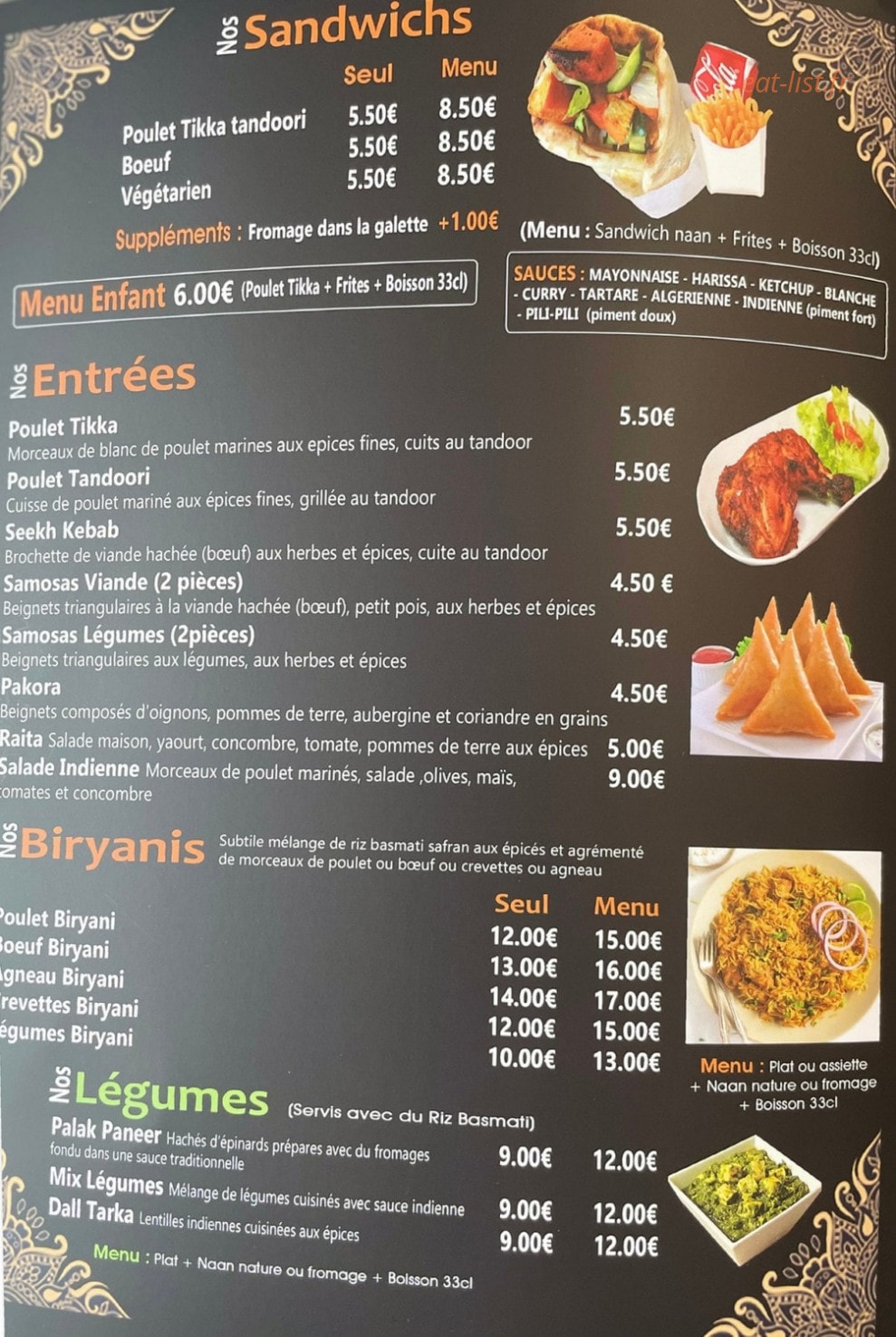 Decines Tandoori — carte page 2