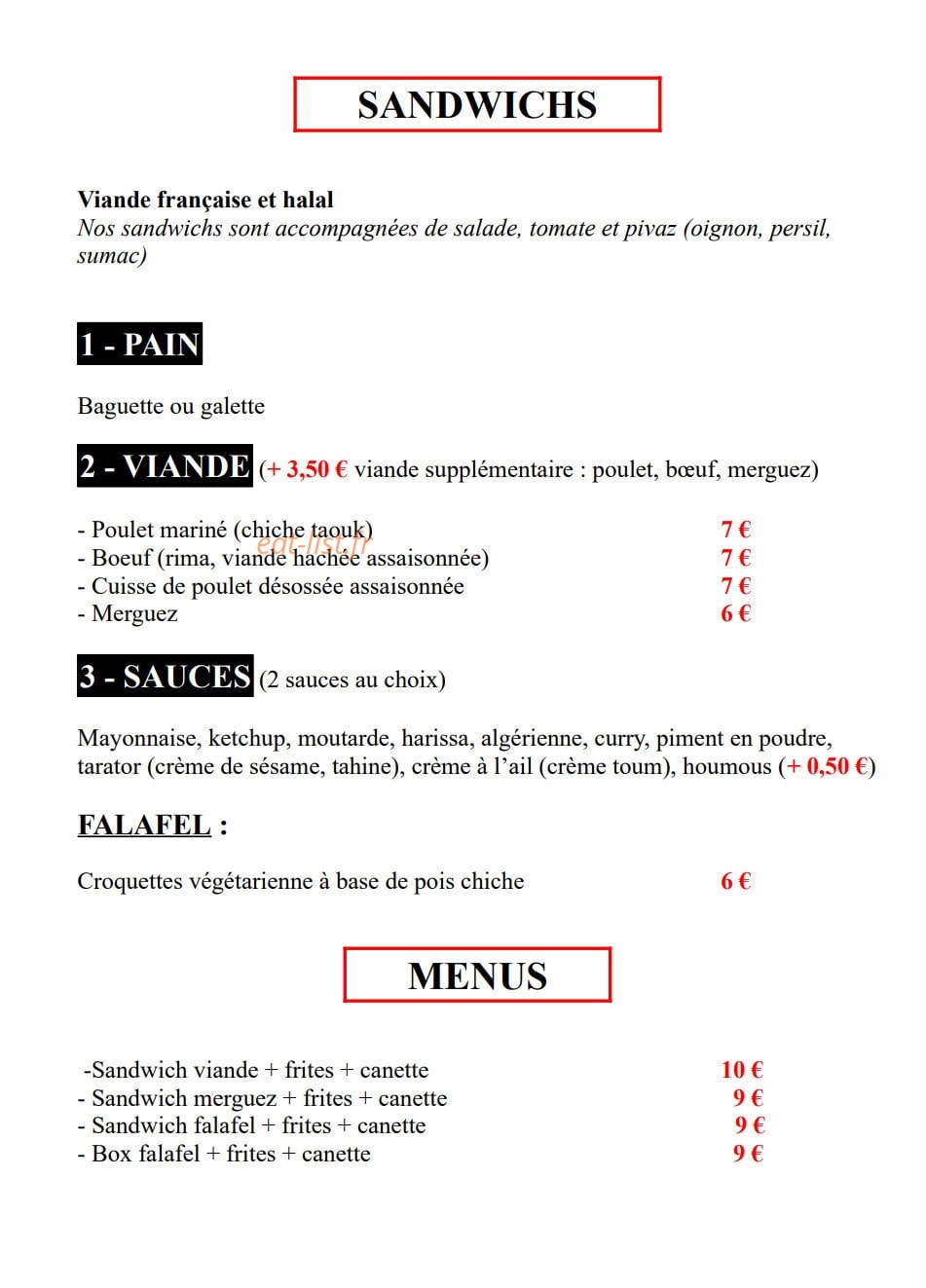 Falafel Factory — carte page 1