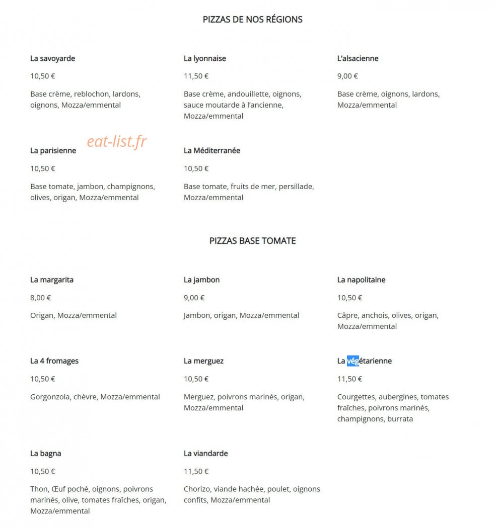 Bar à pizza — carte page 2